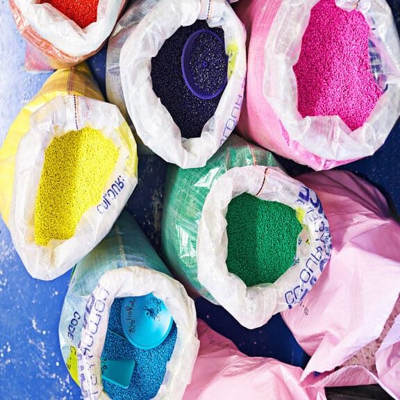 Shot of a bags full of plastic resin pellets