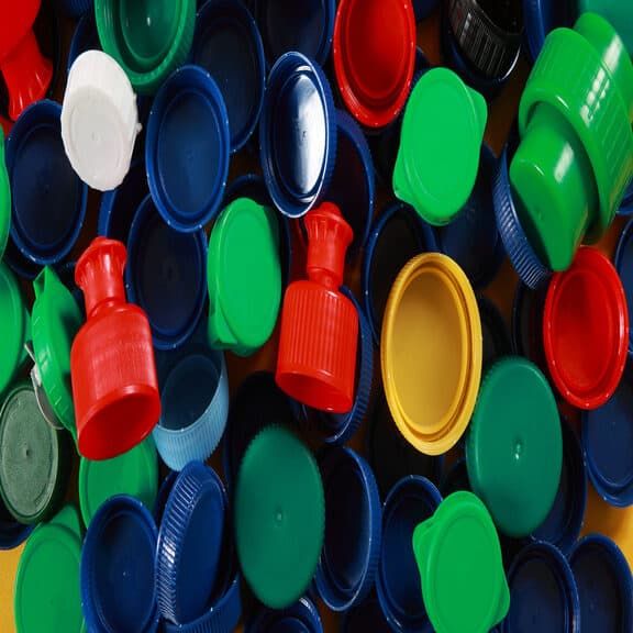 Plastic Bottle tops collected ready for recycling