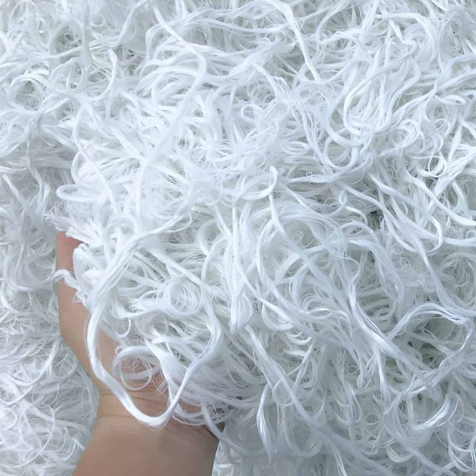 White PET strapping that has been shredded